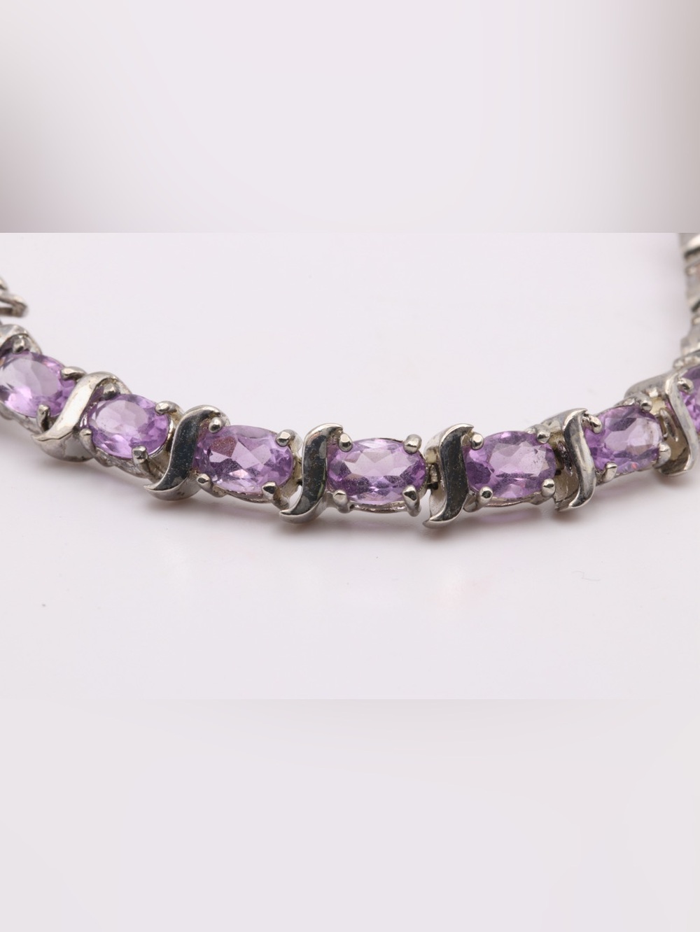 Vintage HAN Thai 925 Sterling Silver Amethyst Tennis Bracelet 7.5" - Picture 8 of 17